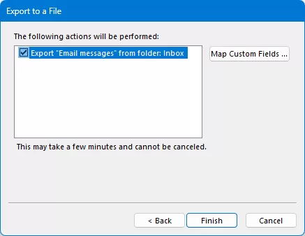make sure the Export “E-Mail messages” from folder is checked 