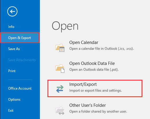 import outlook account settings pst file