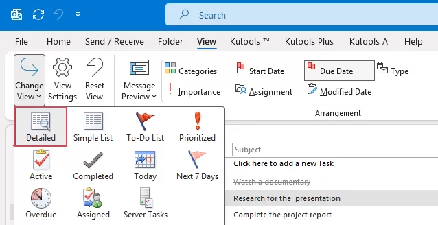 choose Detailed from the available view options