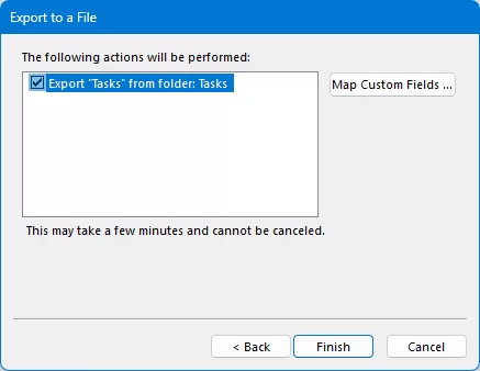make sure the Export “E-Mail messages” from folder is checked