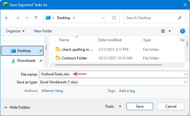 choose a save location and specify a file name for the exported file