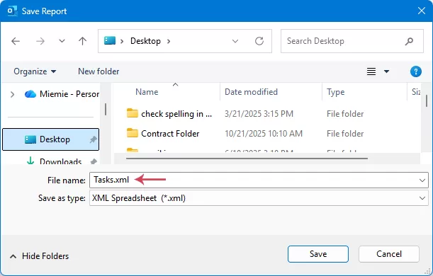 select the destination folder and enter a name for the exported file 