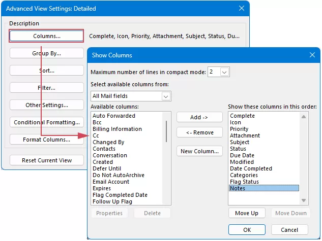 add or remove fields to match what you want to export