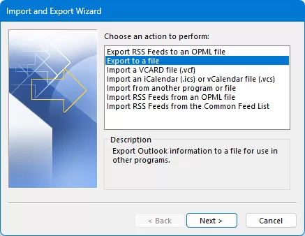 click Export to a file