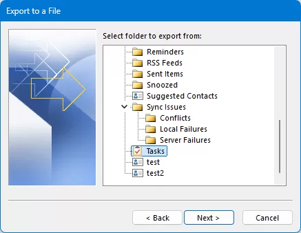 select the Tasks folder to export