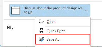 Outlook: How to generate an add to calendar link to email