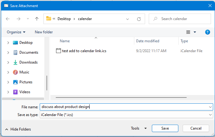 Outlook: How to generate an add to calendar link to email