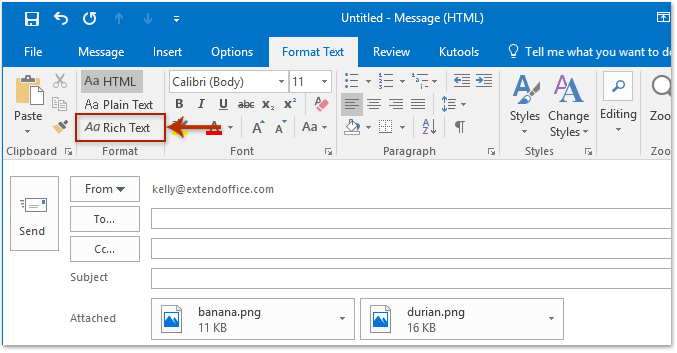 incorpora un'immagine all'interno di un'e-mail di Outlook