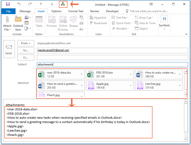 How to list all attachment names into message body when composing email