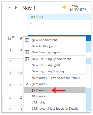 How to print an Outlook calendar in 15-minute increments?