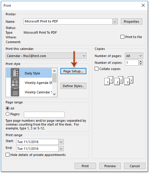 How to print an Outlook calendar in 15 minute increments?