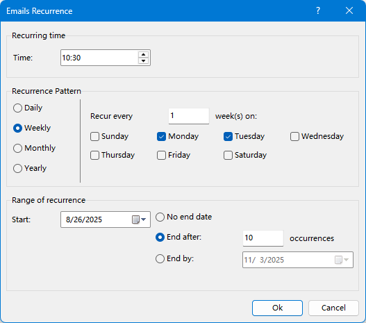 Recurring email in Outlook