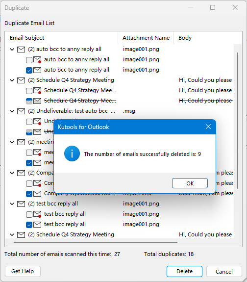 Delete duplicate emails in Outlook