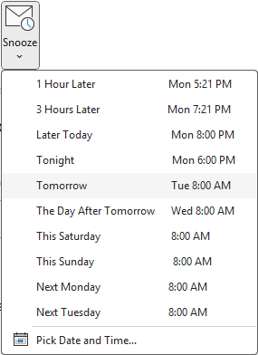 Snooze emails in Outlook