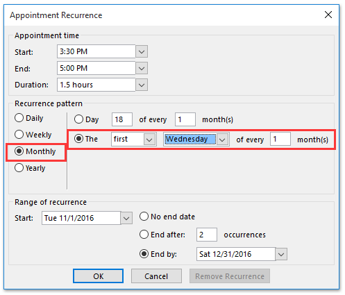 recurring task in outlook