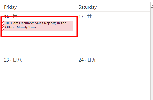 How to show a declined meeting in Outlook's calendar?