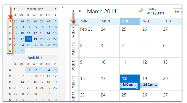 mostra i numeri delle settimane in Outlook 2010 mac