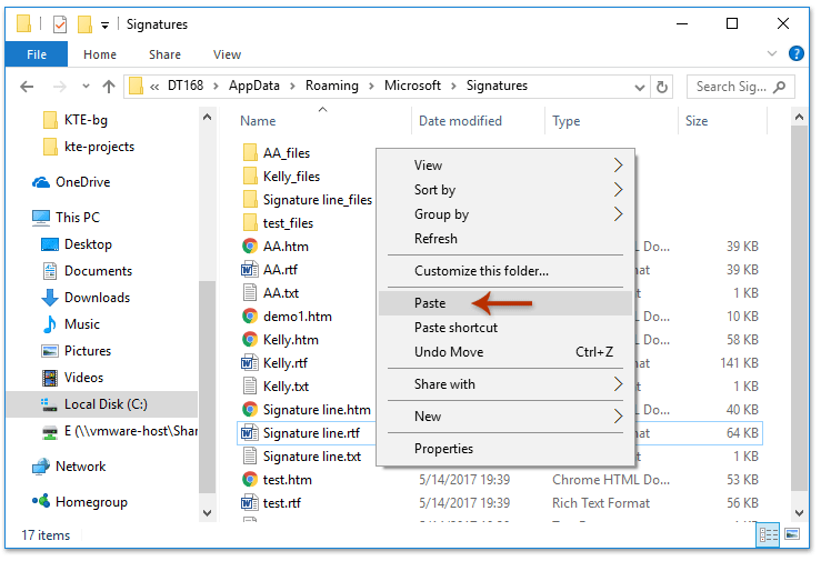 how to insert signature in word 2017