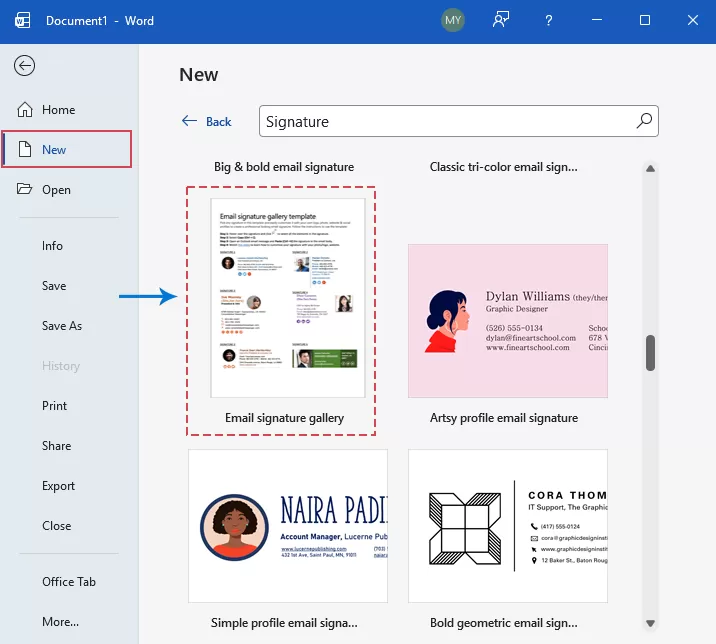 Type Signature in word template