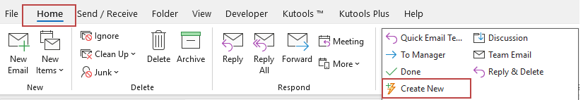shot of the Create New option