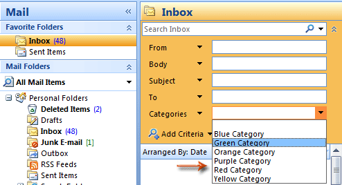 outlook category missing