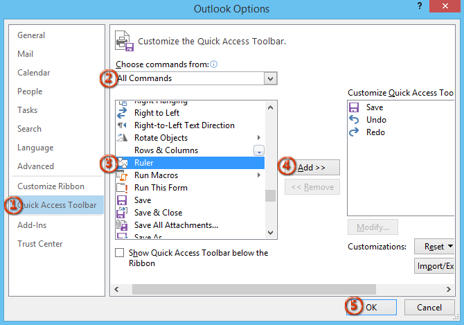 how to display ruler in outlook