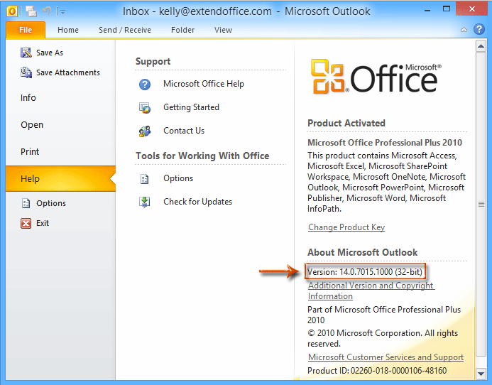 how to find out outlook version