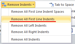 where is the first line indent in word 2010