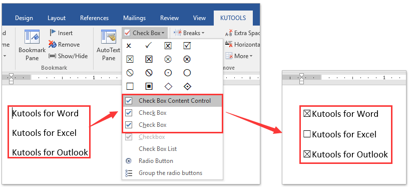 ad insert checkboxes controls