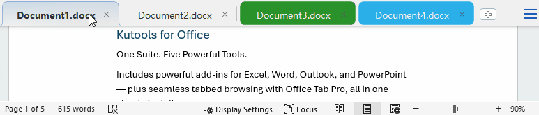 Navigate through documents using Office Tab