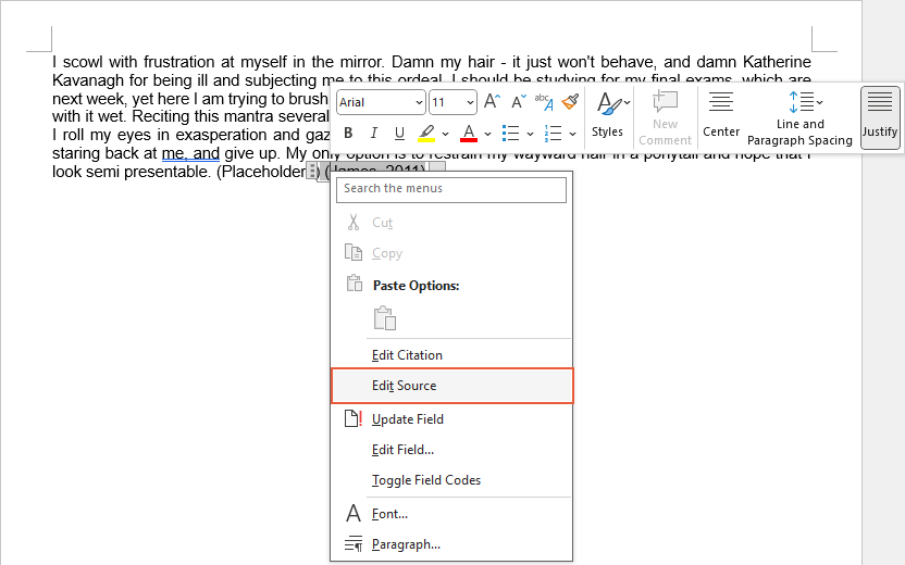 how to edit bibliography in word