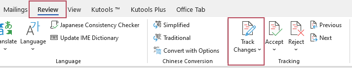 Click Review Track Changes in Word