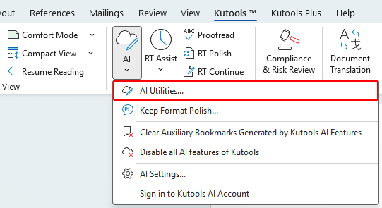 Open Kutools AI Utilities pane