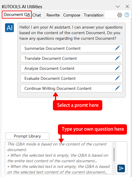 Ask document-related question in Kutools AI