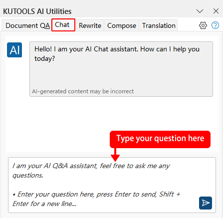 Ask general question in Kutools AI
