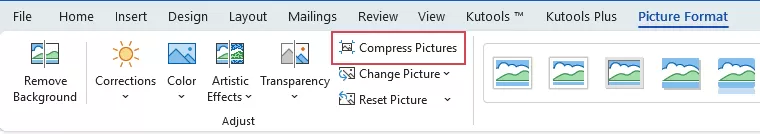 click Compress Pictures feature