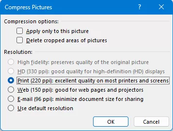 choose the compression options in the dialog box
