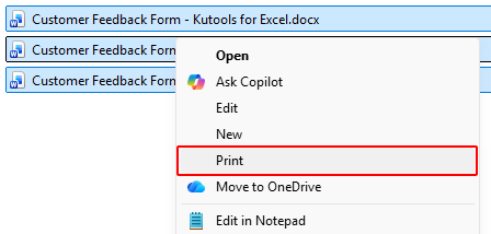 Print option on the context menu