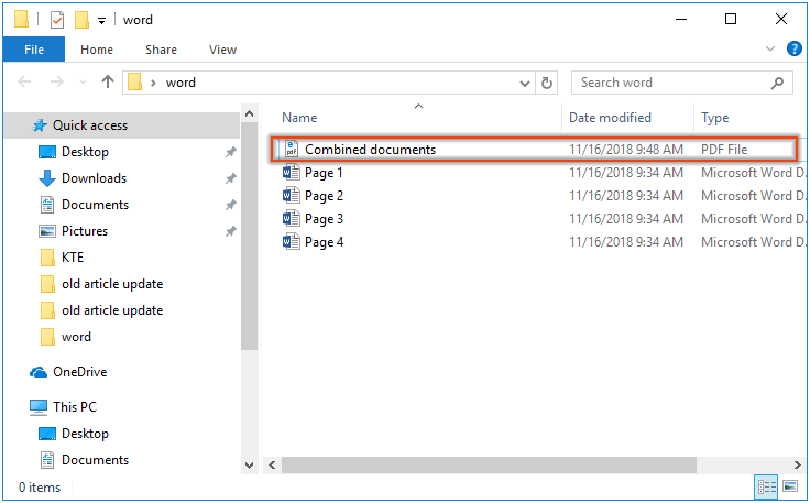 All selected Word documents are combined into one PDF file