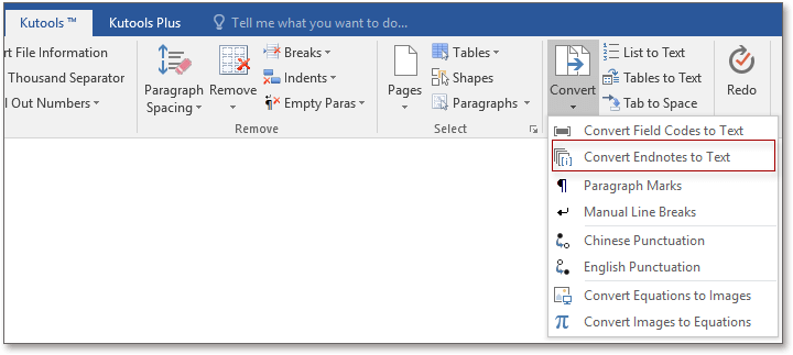 doc kutools convert endnotes to text 1