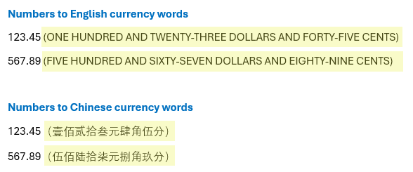 Convert Numbers to English/Chinese Currency Words