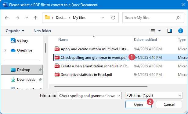 select the pdf file