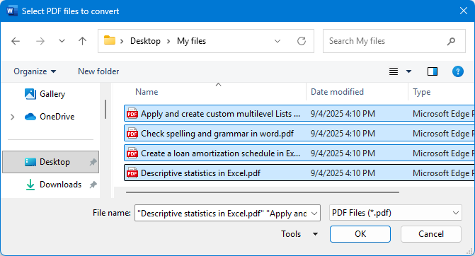 select the pdf files to convert