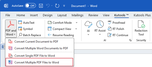 click Convert Multiple PDF Files to Word feature
