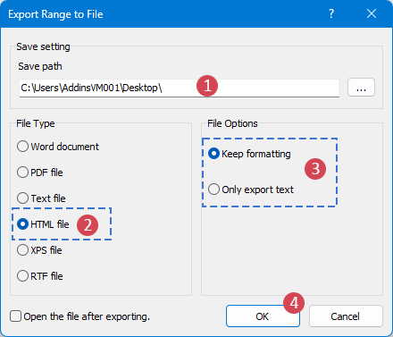  specify the options in the dialog box