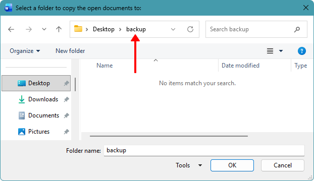 Select a destination folder in the folder picker dialog