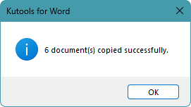 Confirmation message showing the number of copied documents