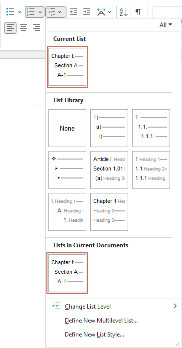 Multilevel list menu