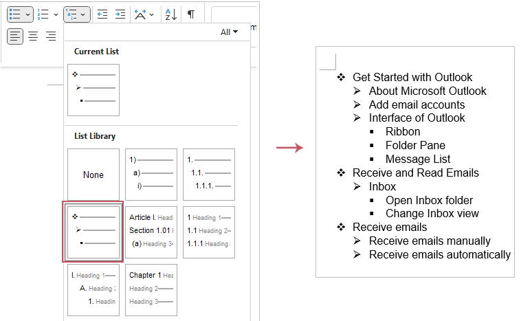 Multilevel Lists dropdown with more styles