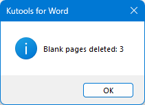 A prompt box showing how many blank pages have been deleted